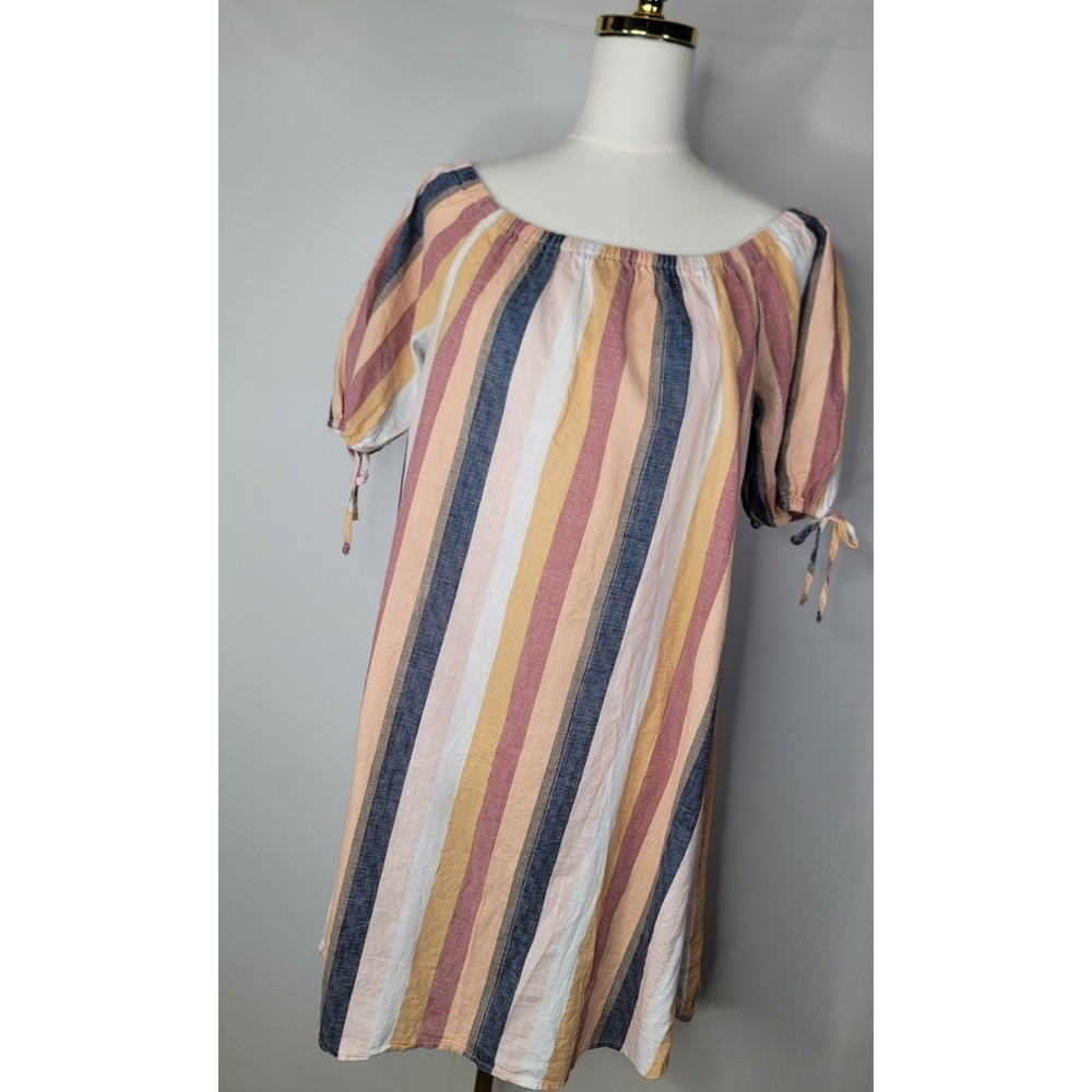 Millenium 100% Cotton Boho Peasant‎ Dress Medium Striped Cottagecore